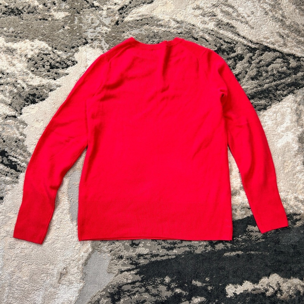 Halogen Nordstrom Sweater Womens Medium Red Cashmere Tight Knit Ribbed V‎ Neck - Picture 4 of 6